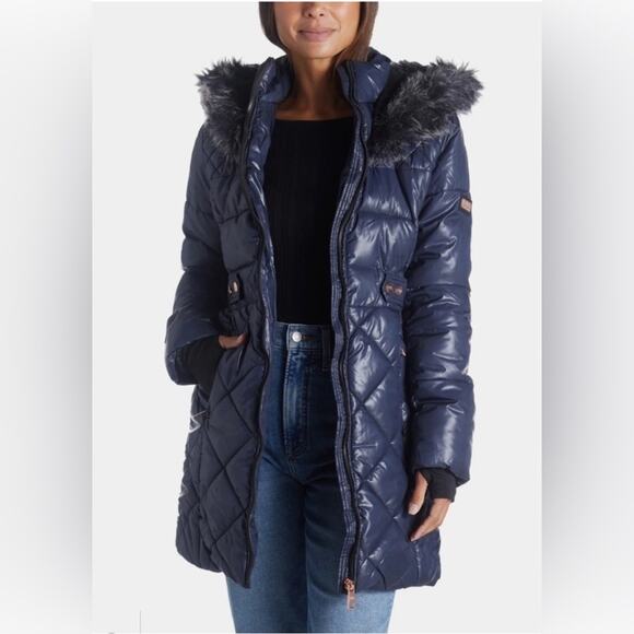 Nicole Miller NM125X Navy Blue Puffer Coat Size 2XL - Picture 2 of 13